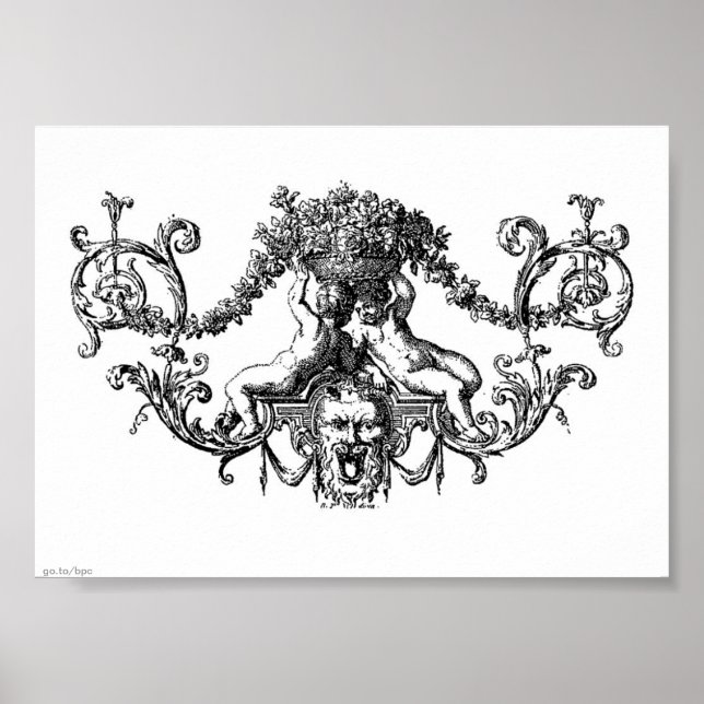 Poster Duas Cherubs Clássicas com Ivy e Flores (Frente)