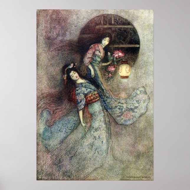 Poster Duas donas e Lanterna por Warwick Goble (Frente)