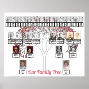 Poster Duas famílias cor-de-rosa Fractal Tree Photo Name