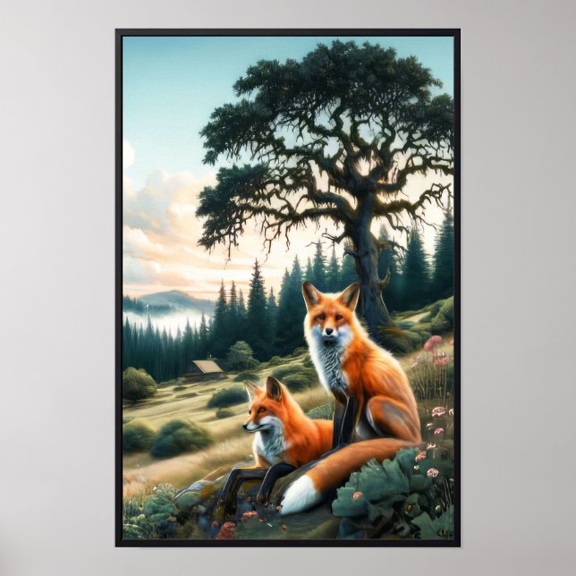 Poster Duas Lindas Molas Vermelhas De Cores-De-Água Desce (Frente)
