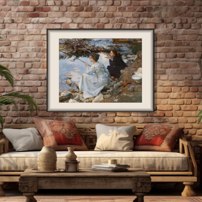 Poster Duas Meninas pescando, Sargent 1918 (Criador carregado)