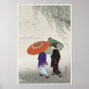 Poster Duas Mulheres na Chuva por Ohara Koson (1925-1936)