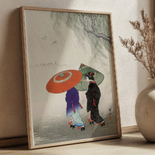 Poster Duas Mulheres na Chuva por Ohara Koson Japonês