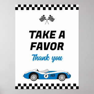 Poster Duas Vintage Race Car Aniversário Rápido Azul