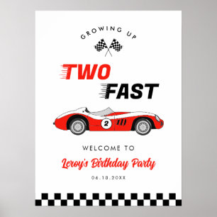 Poster Duas Vintage Race Car Aniversário Rápido Vermelho