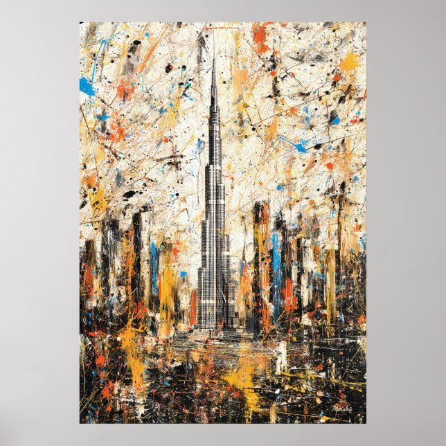 Poster Dubai Burj Khalifa Abstract Drip Painting (Frente)