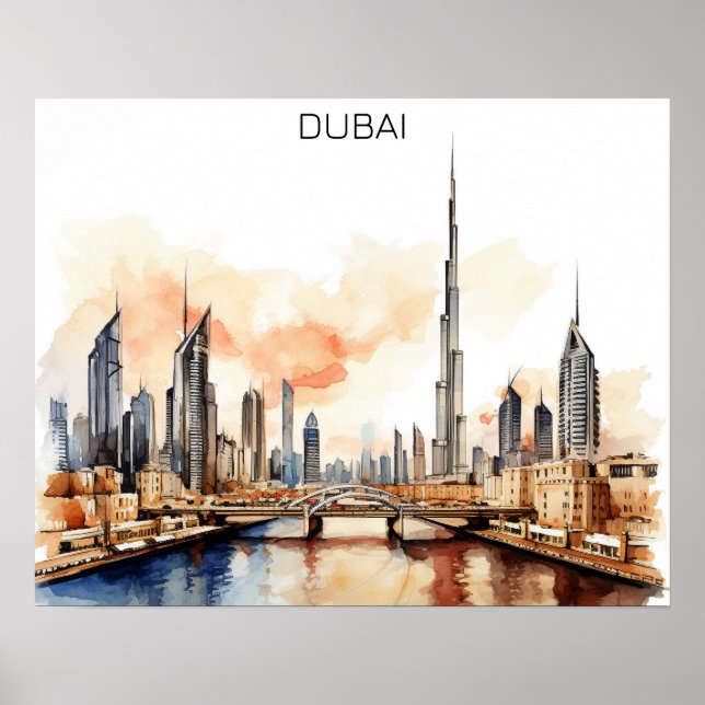 Poster Dubai Colorido UAE Aquarela  (Frente)