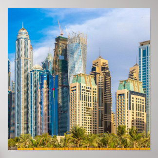Poster Dubai modern skyscrapers Corniche
