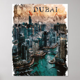 Poster Dubai UAE Watercolor Skyline