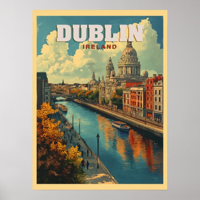 Poster Dublin City Ireland - Retro Viagem (Frente)