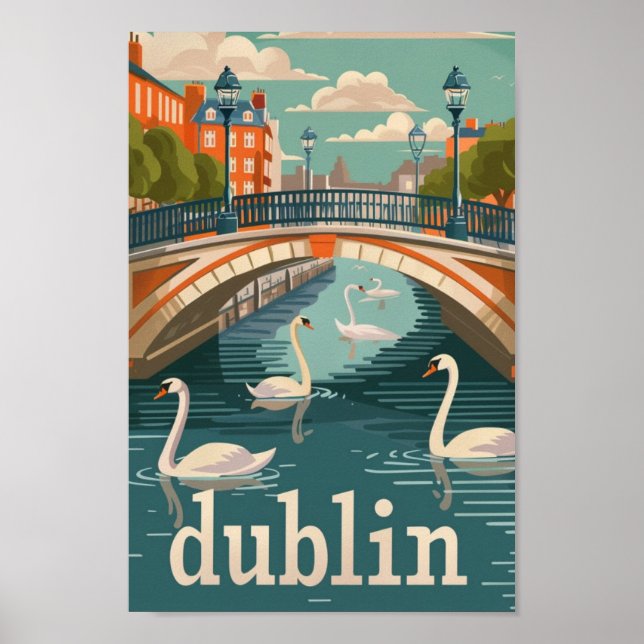 Poster Dublin Ireland Vintage Familiar Viagem (Frente)
