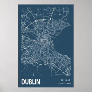 Poster Dublin Irlanda — Mapa da cidade — Linha Art Blue I
