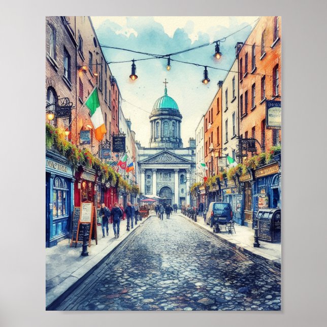 Poster Dublin Irlanda Watercolor (Frente)