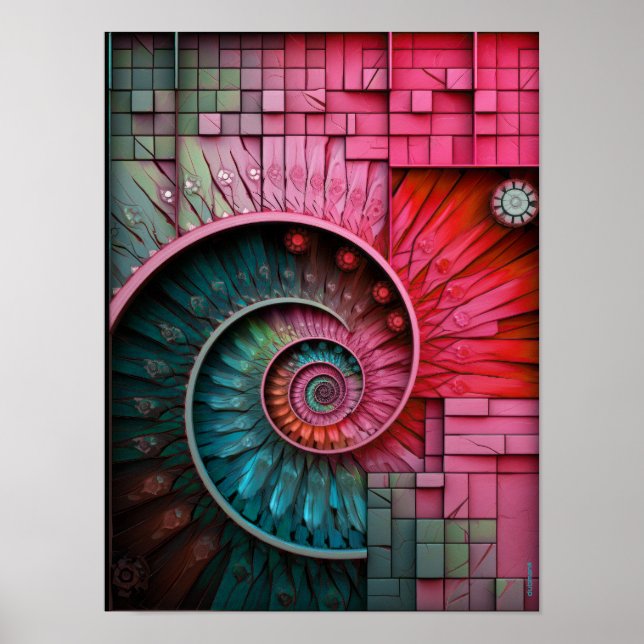 Poster Dubman Designs: Design de Fibonacci Neon Rosa Bril (Frente)