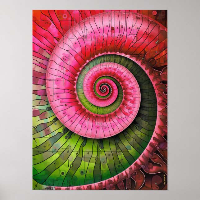 Poster Dubman Designs: Fibonacci Rosa e Verde Brilhante  (Frente)