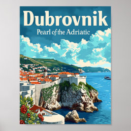 Poster Dubrovcnik Croácia Ilustração Artística de Viagem