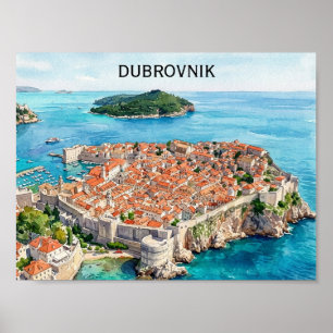 Poster Dubrovnik Croácia Cidade Velha Paisagem da Costa A