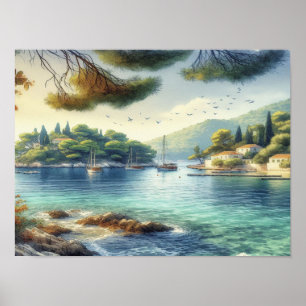 Poster Dubrovnik Croácia Mljet watercolor