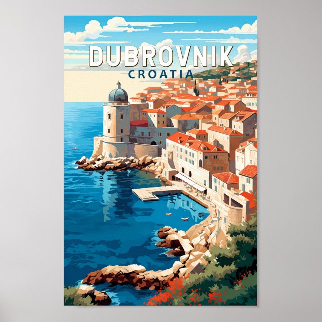 Poster Dubrovnik Croácia Viagem Art Vintage (Frente)