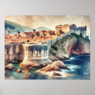 Poster Dubrovnik Croácia watercolor