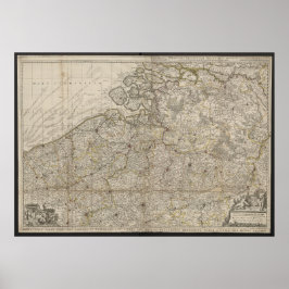 Poster Ducado de Brabante com Mapa das Províncias Adjacen