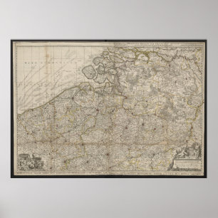 Poster Ducado de Brabante com Mapa das Províncias Adjacen