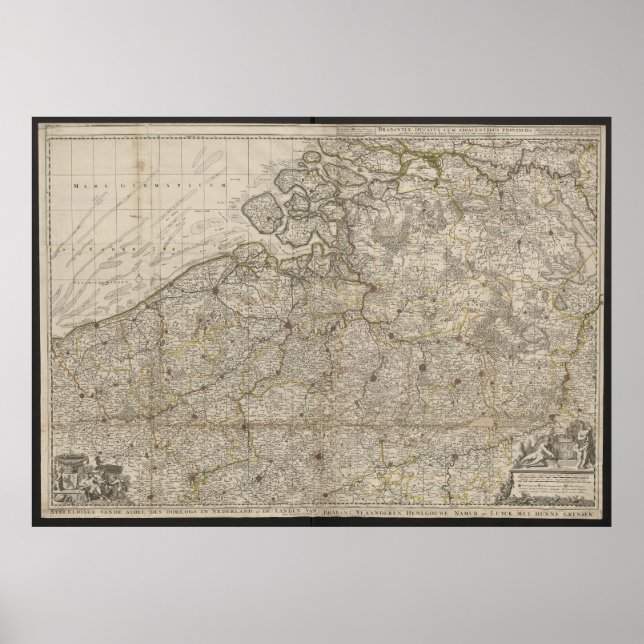 Poster Ducado de Brabante com Mapa das Províncias Adjacen (Frente)