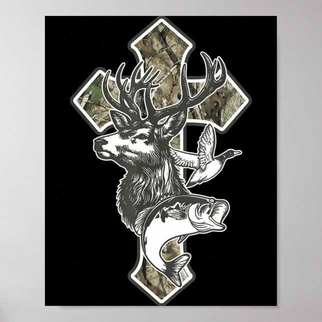 Poster Duck Deer Dove Camo Cross Christian Hello Hunting  (Frente)