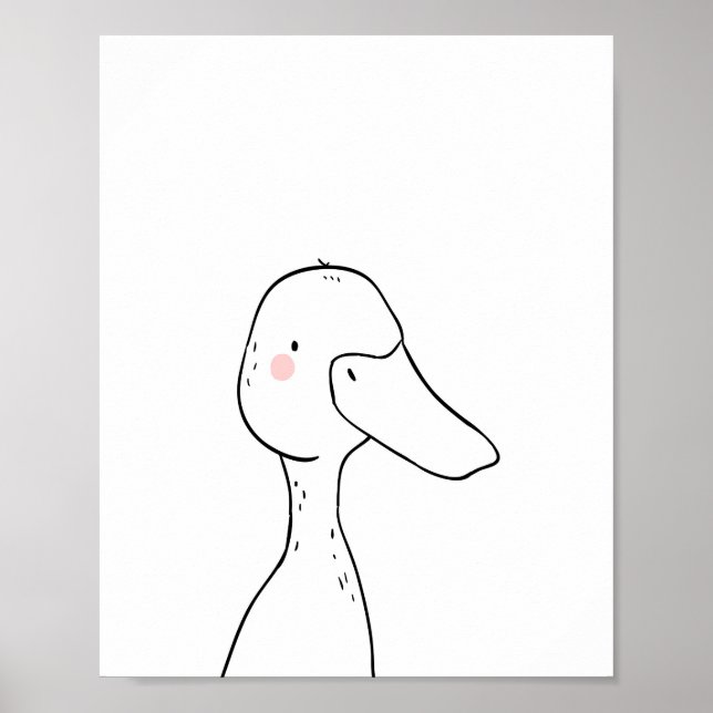 Pôster Duck Farmyard Animal Nursery Wall Art Monocromo (Frente)