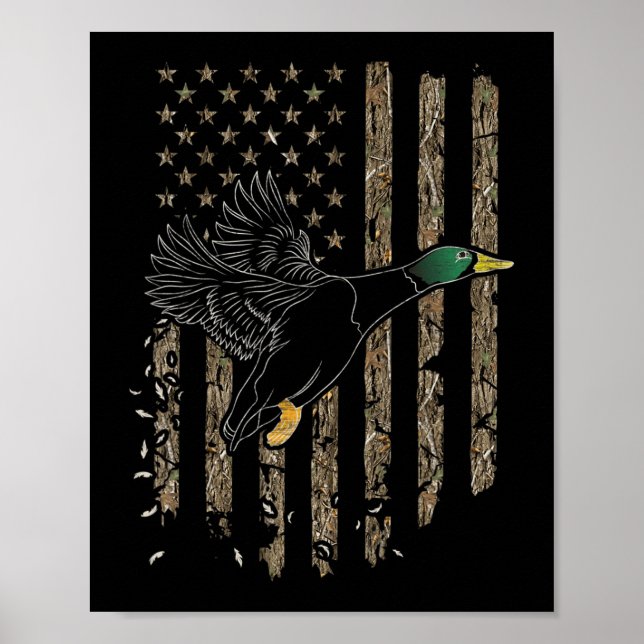 Poster Duck Hunter American Flag Waterfowl Hunting Camouf (Frente)