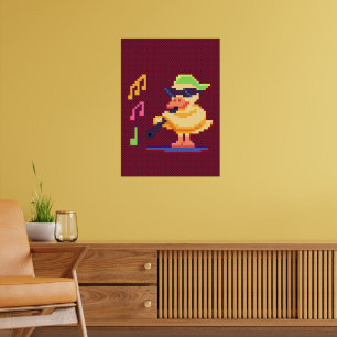 Poster Duck Tocando Música Pixel Art