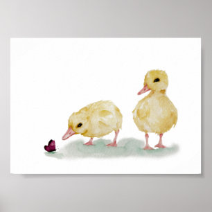 Poster Ducklings com Borboleta