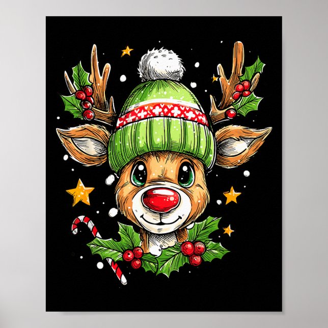 Poster Dude Reindeer Christmas Lights Cozy Reindeer Boy X (Frente)