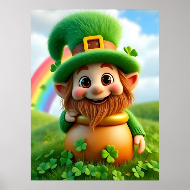 Poster Duende Dia de São Patrício Trevo (Frente)