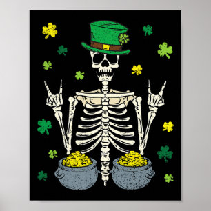 Poster Duende Esqueleto Dia de São Patrício Trevo de Quat