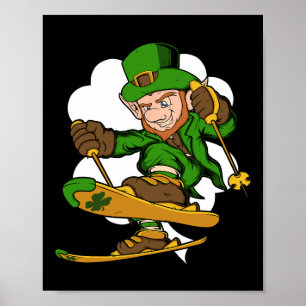 Poster Duende Esquiador Dia de São Patrício Esquiando