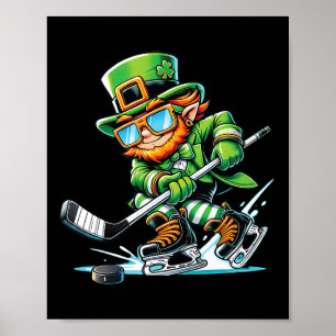 Poster Duende Jogando Hóquei no Gelo Dia de São Patrício
