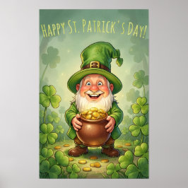 Poster Duende Leprechaun Feliz Dia de São Patrício Trevo