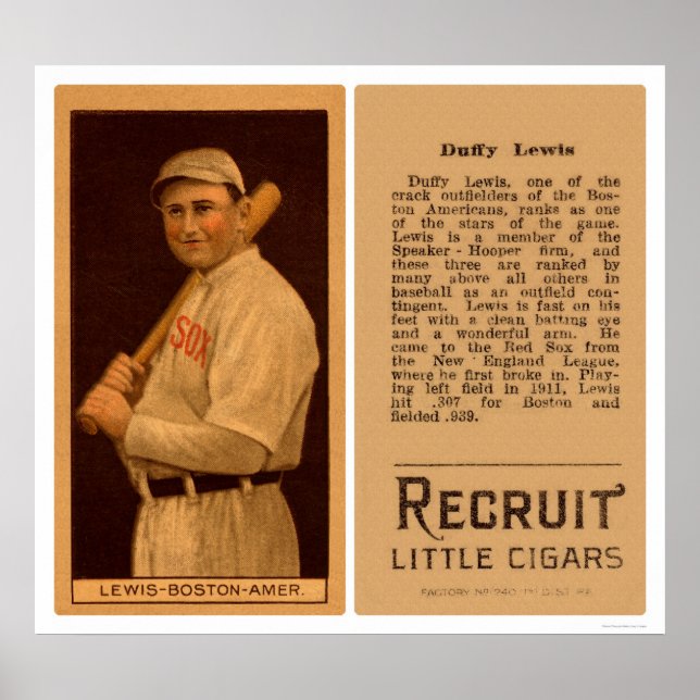 Pôster Duffy Lewis Red Sox Baseball 1912 (Frente)