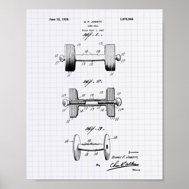 Pôster Dumbbell 1928 Patent Art - Lined Peper (Frente)