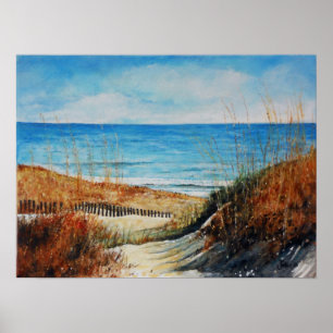 Poster Dunas e oceano de areia da praia que pintam o