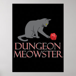 Poster Dungeon Meowster Engraçado Gato RPG com Dice