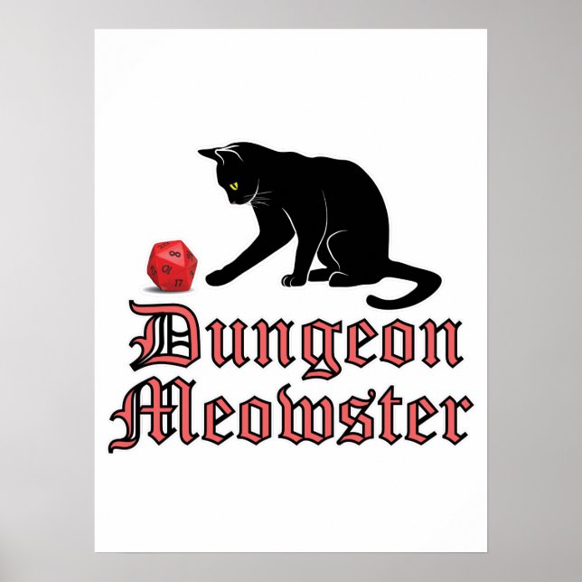 Poster Dungeon Meowster Funny RPG Cat with Dice (Frente)