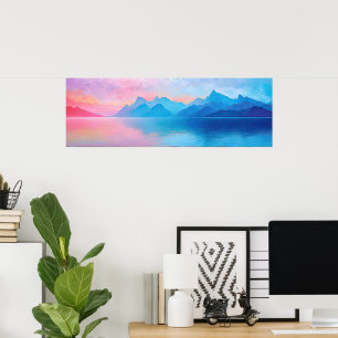 Poster “Dunlach” Paisagem Marítima Ampla Rosa e Azul A
