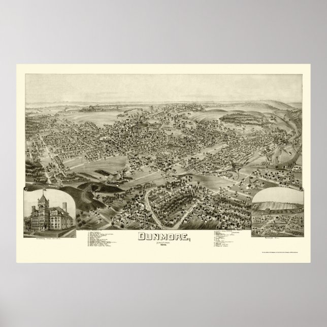 Poster Dunmore, PA Panorâmica - 1892 (Frente)