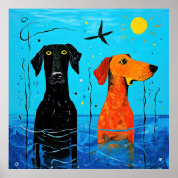 "Duo Aquático de Alegria" - Cães Coloridos Surreai