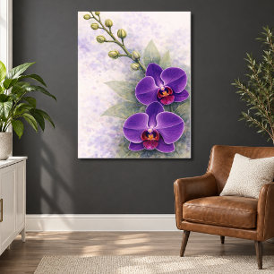 Poster Duo de Flores de Orquídea Roxa Botânica 
