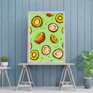 Poster Duo de Kiwi & Coco   Frutas Tropicais em Aquarela