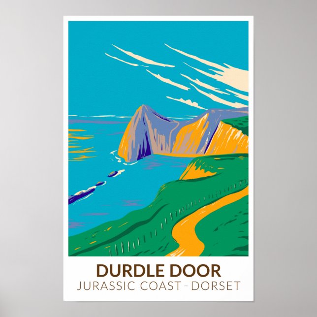 Poster Durdle Door On Man War Bay, em Dorset, Inglaterra (Frente)