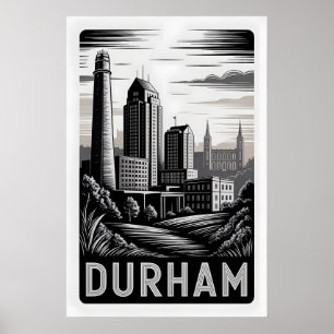 Poster Durham Carolina do Norte Preto Branco Xilogravura